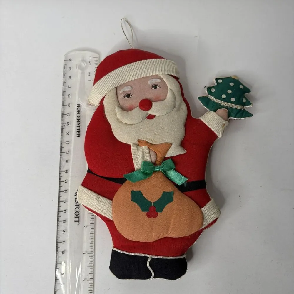 Vintage Classic Christmas Wall Hanging Santa Fabric Handmade 9